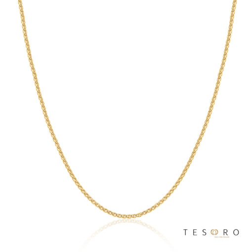 Tesoro Trezzo Yellow Gold 1.2mm Width Round Diamond Cut Wheat Chain With Adjustable Element