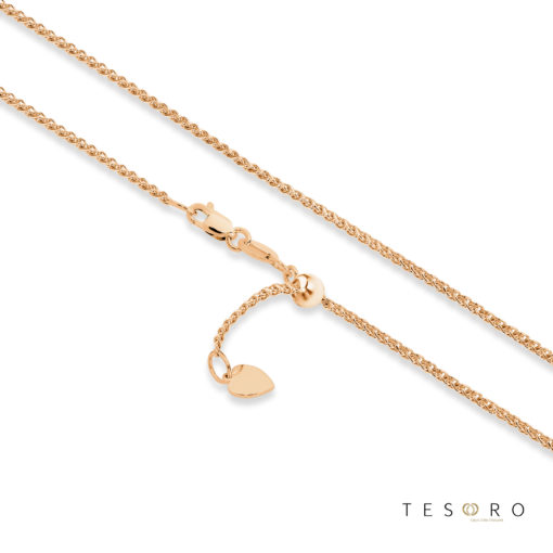Tesoro Trezzo Rose Gold 1.2mm Width Round Diamond Cut Wheat Chain With Adjustable Element