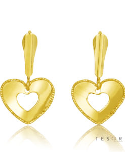 Grappa Yellow Gold Heart Profile Dangle Earring 15mm Length