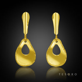 Spinito Yellow Gold Tear Profile Dangle Earring 15mm Length