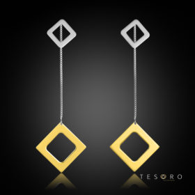 Sabotino Yellow & White Gold Diamond Profile Dangle Earrings, 60mm