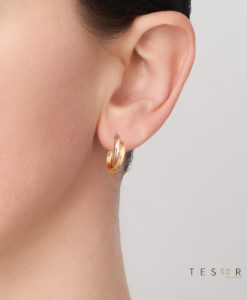 10OBC499-99 Valentia Yel-White Gold Cross Over Hoop Earrings