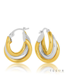 10OBC698-99 Ariano Yelllow-White Gold Triple Tube Hoop Earring
