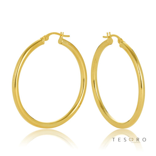 30OBC305-99 Celestine Yellow Gold Round 2.5m Hoop Earrings 30mm